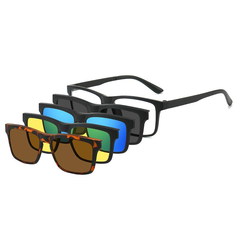 PC 5In 1 New Style Magnet Clip On Glasses Frame Trend Fishing Driving Sunglasses For Men Optical Computer Glasses UV400