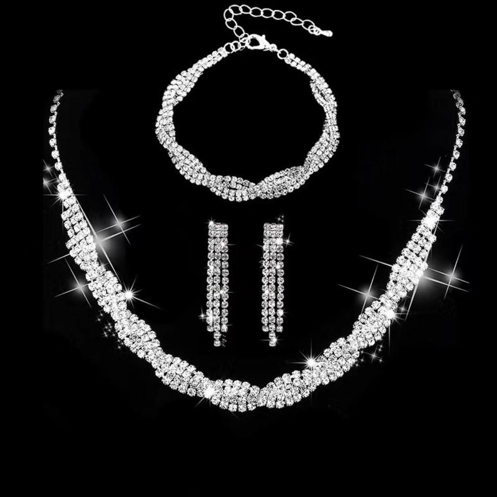 Luxury Bridal Jewelry Set Elegant Wedding Accessories Rhinestone Necklace  Wedding Banquet