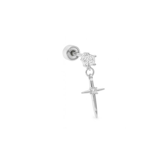 Boucle d'oreille - LUXENTER - Patraz - Argent sterling 925 - Zircone cubique - Clou puce 17,5x6,4 mm