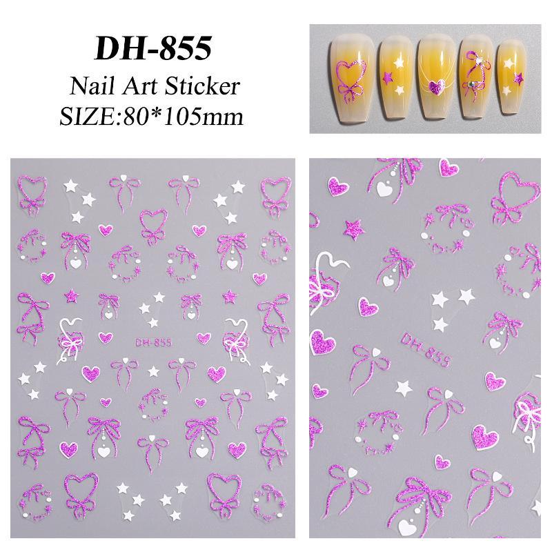 3D Cute Bowknot Heart Nail Stickers Self Adhesive Easy Peel DIY Manicure Decorations for Teen Girls Home Nail Art DIY