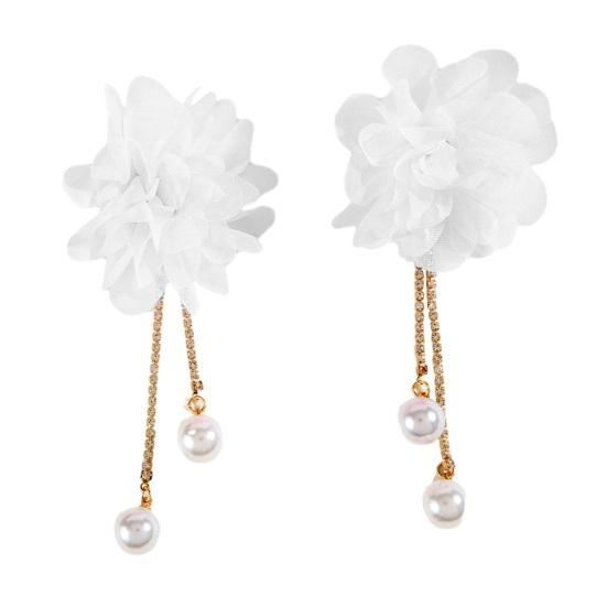 

Большие серьги-цветы из ткани Бохо Серьги-подвески с искусственным жемчугом Длинные серьги с кисточками из страз для праздничных вечеринок Отпуска Пляжа белый