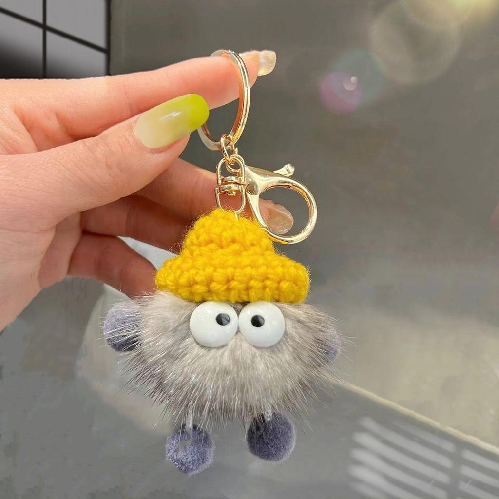 New Cute Mink Fur Lanyard Briquettes Keychain Car KeyRing Pendant Plush School Bag Pendant Gift Kawaii Backpack Keychains