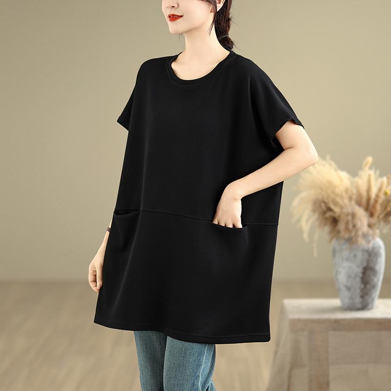 

DIMANAF 2025 Summer Plus Size Women T-Shirts Oversized O-Neck Short Sleeve Tops Tees Loose Casual Shirt One Size чорний