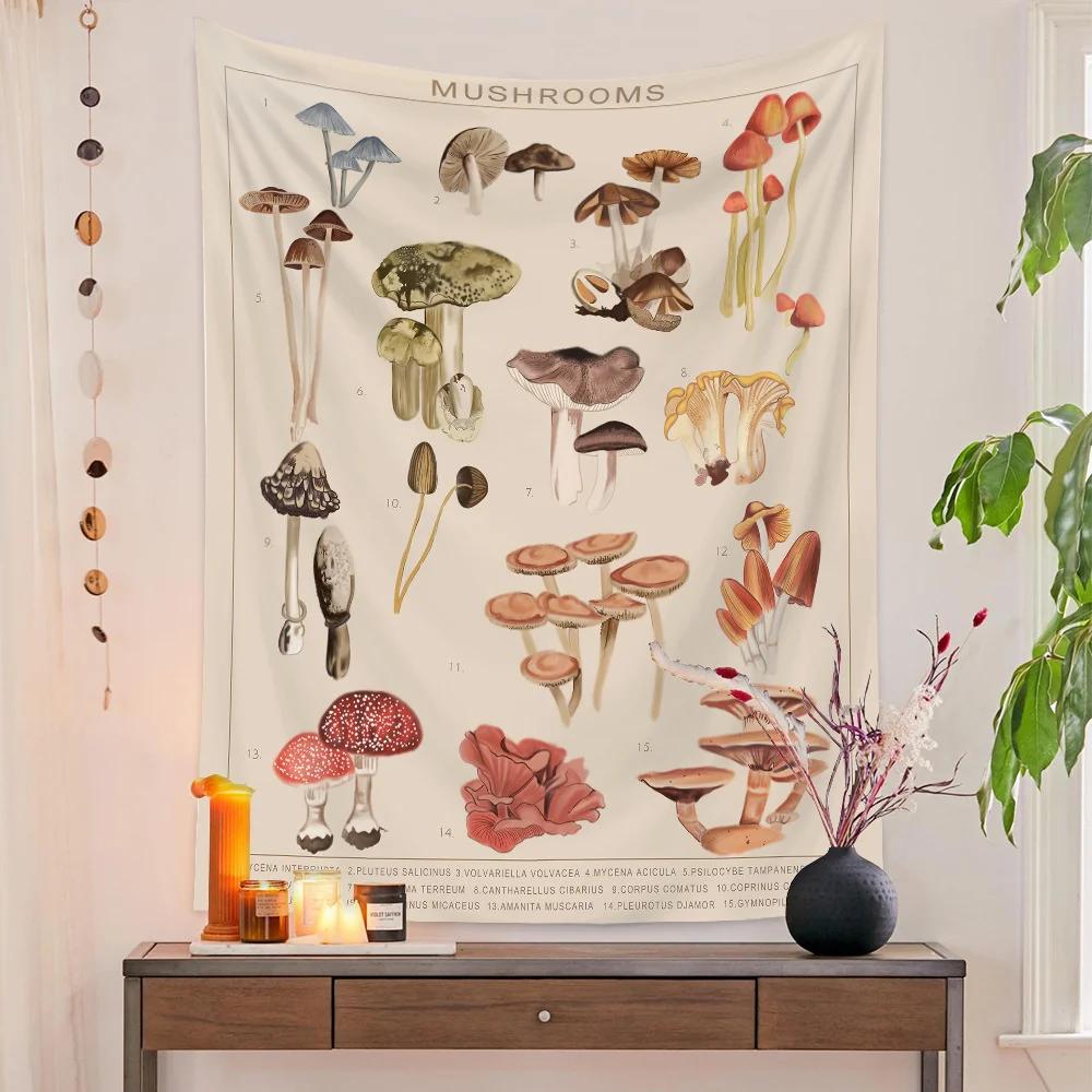 Botanischer Druck Florales Wandbehang Pilz-Wandteppich Vintage Boho Wildblumen Gemüse-Wandteppich Bunte Heimdekoration