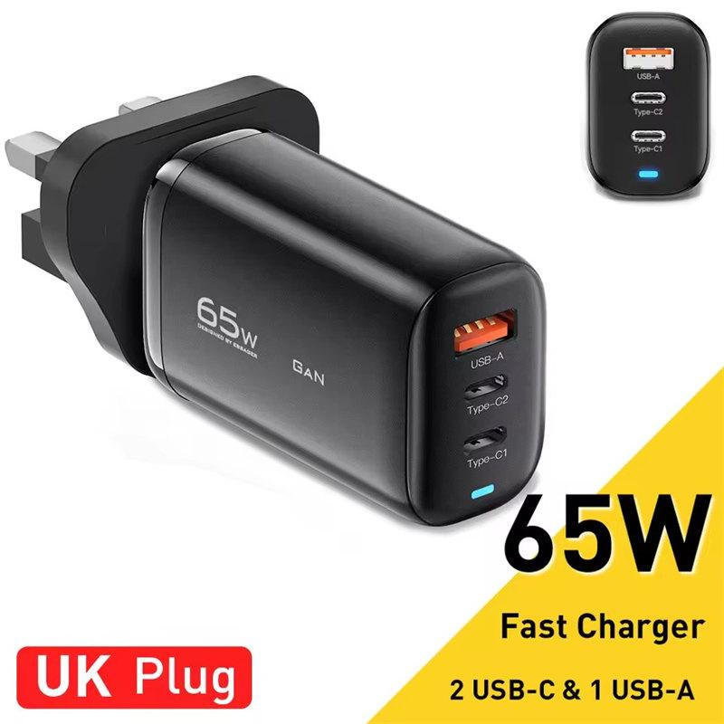 

65 Вт USB Type C зарядний пристрій для ноутбука PPS 45 Вт 25 Вт швидка зарядка для Samsung QC3.0 PD3.0 для iPhone16 15 14 13 Pro Phone Chargers UK Plug чорний