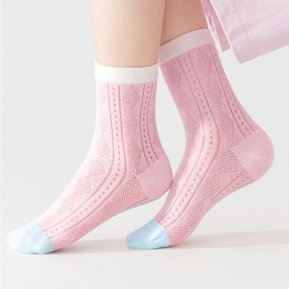 5 Pairs Girls Summer Mesh Breathable Cotton Socks Cute Candy Hollow Out Mid Calf Children Casual Socks