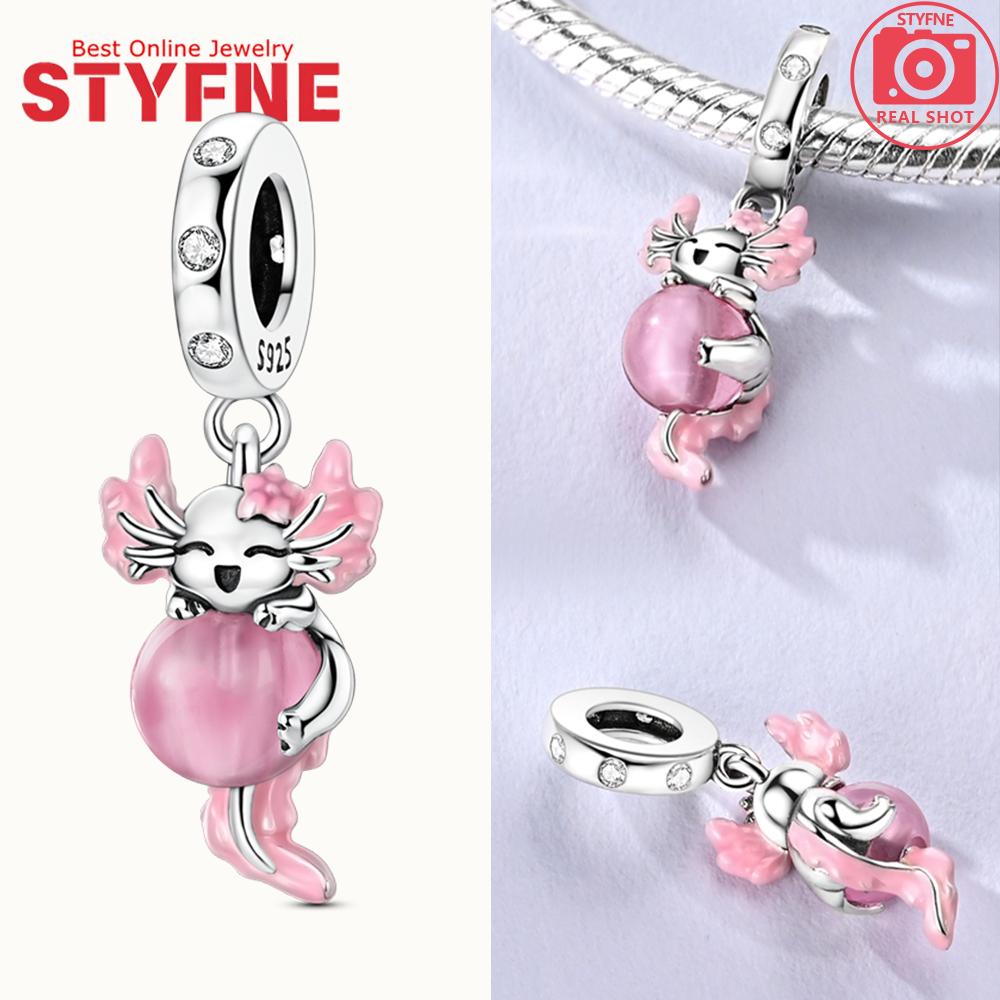 Silver 925 Colored Zircon Heart-shaped Pendant Beads Charm Fit Bracelet Jewelry Making Fine Gift for Women