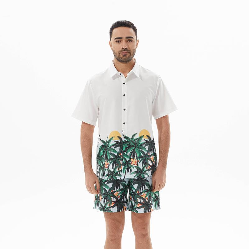 

Мужская гавайская рубашка с короткими рукавами, комплект из двух предметов, мужской модный комплект с принтом в пляжном стиле для отдыха 3XL белый