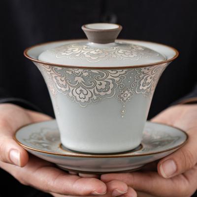 Lidded Tea Bowl Silver Filigree Suspension Design Heat Resistant Chinese Gongfu Tea Set Home Ceremony Gift