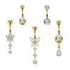 5PCS Belly Button Rings Women 14G Dangle Navel Piercing Jewelry Set Stainless Steel Zircon Butterfly Teardrop Flower Gold/Silver