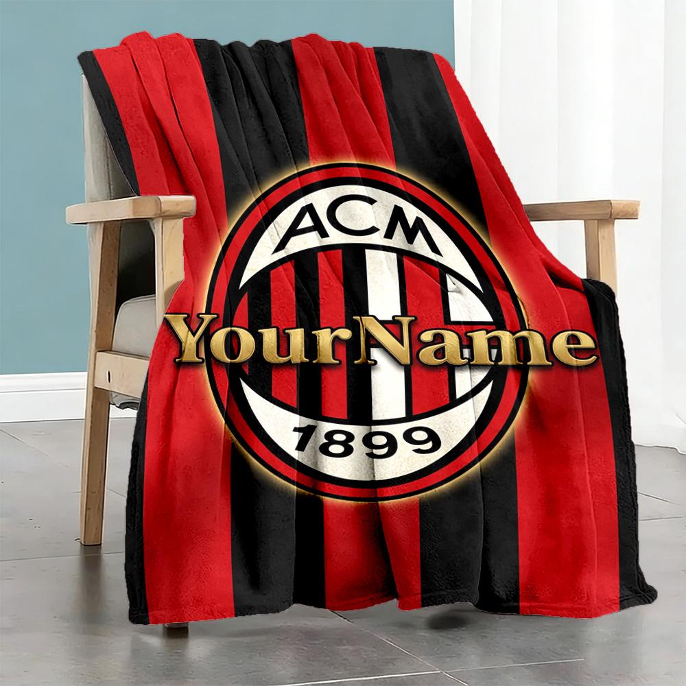 Ac Milan Customize Text Blanket Throw Customizable Blanket Soft Warm Cozy Versatile for Chair Seaside Nap Livingroom for All Occasions