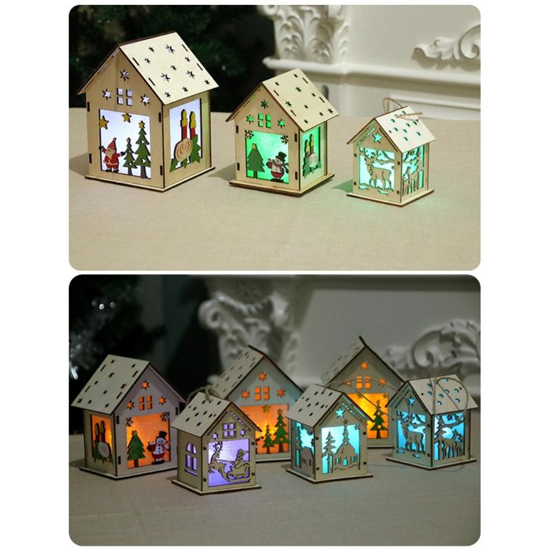 3/5’’ Xmas Desk Decor House Santa/Snowman/Reindeer Tabletop Decor Lovely Christmas Ornament DIY Wooden Puzzle Art Crafts