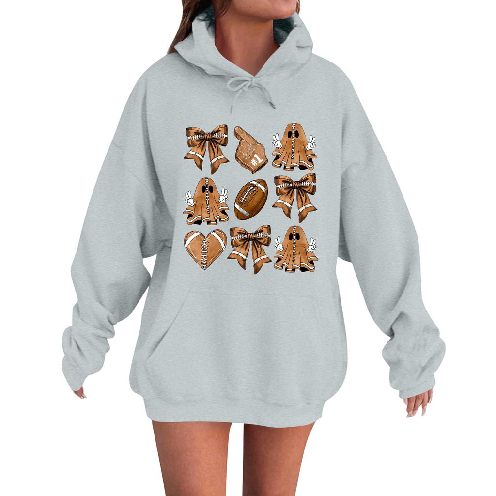 Women's Casual Fashion Comfortable Round Neck With Hood Long Sleeve Halloween Print Warm Sweatshirt