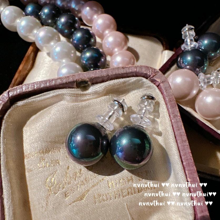 Mermaid Tears, Lady, Pink Pearl Necklace, Papalacha, Baroque, Seawater Black Pearl Necklace, Earrings