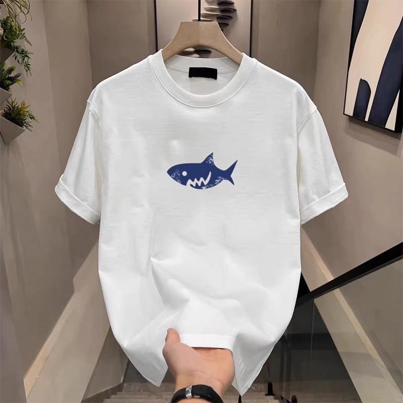 Men s American Scoundrel Shark Print Trendy Loose Short Sleeve T-shirt