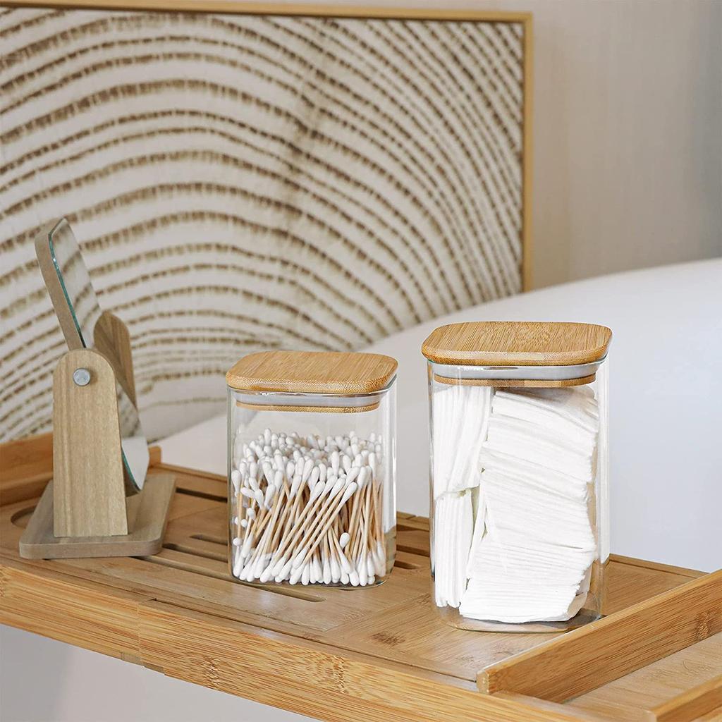 Recipiente de depozitare a alimentelor cu capace din bambus etanș, set de 6, recipient de sticlă transparentă, borcan pentru alimente cu capac etanșat Recipient de depozitare pentru cămară de bucătărie