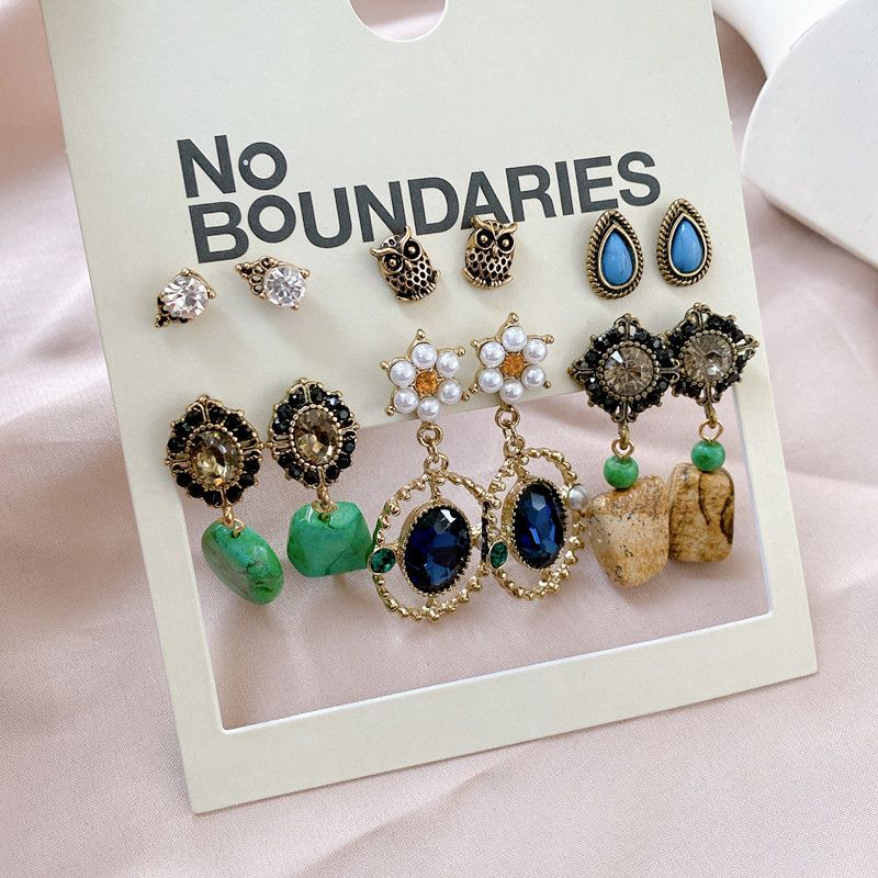 

European and American Foreign Trade Jewelry, Fashionable, Unique, Simple, Versatile, Niche Design, High-End Feel, Natural Stone Earring Set Default