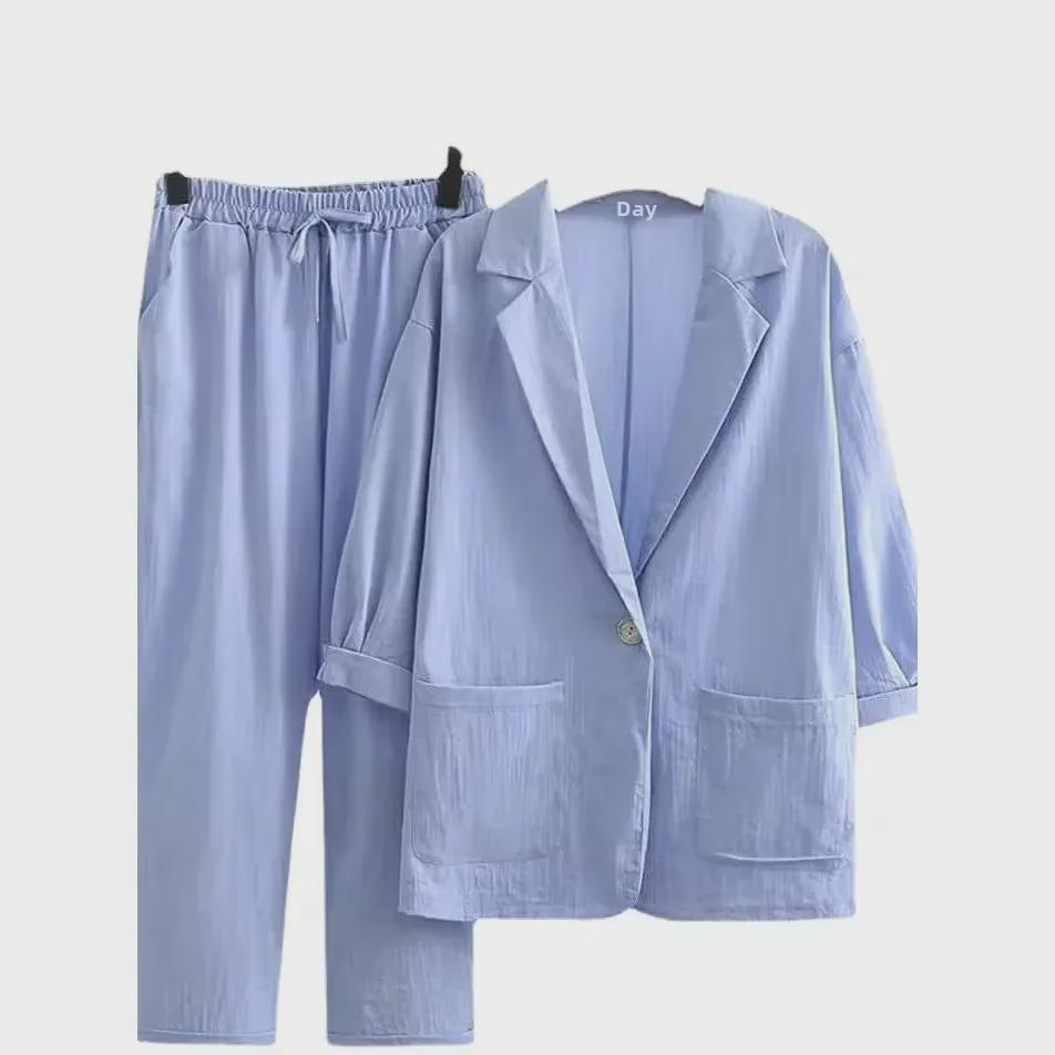 Women's Casual Loose Two-Piece Suit: Autumn Cotton & Linen Jacket and Pants
