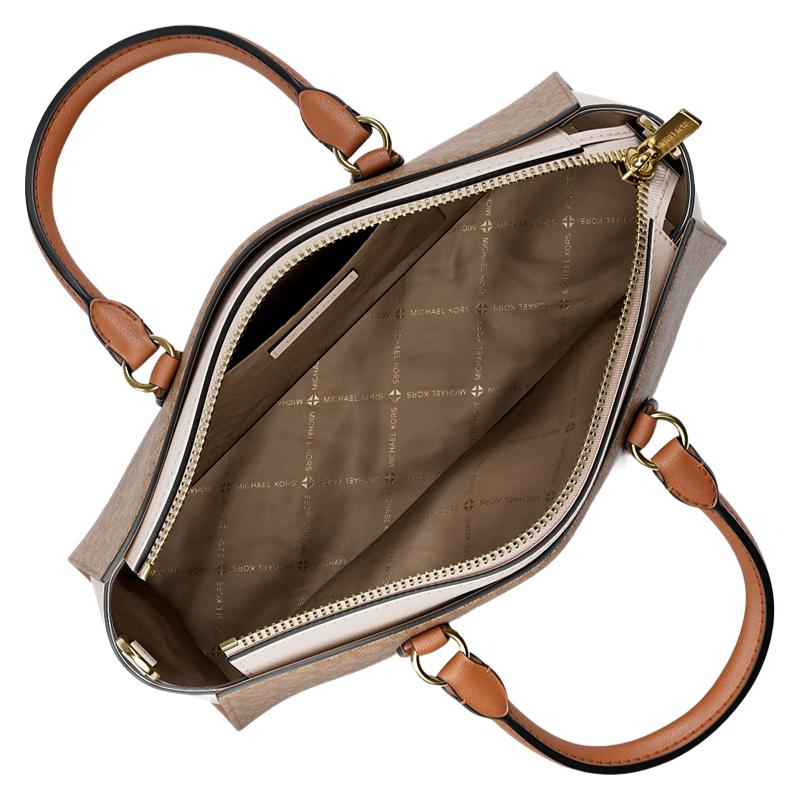 Michael Kors Mk Arden Monogram Pattern Faux Leather Tote Bag Small Women Tote Bags Camel Cream 35S6G4XM5B-260
