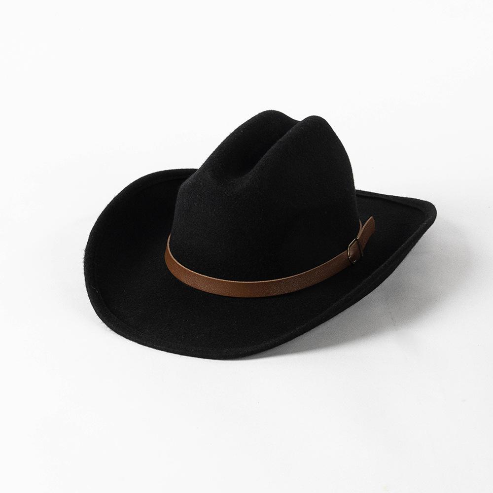 202508-hh2020 ins chic British Style winter wool solid belt Classic west cowboy fedoras  cap men women panama jazz  hat