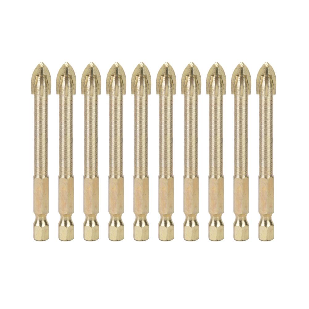 Triangular Twisted Drill Bits Carbide Hex Shank Cross Drill Bit for Ceramic Tiles (8mm 10pcs)