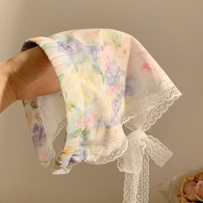 The New Summer Ins High-end Lace Headscarf Pastoral Style Baotou Triangle Scarf Headband Female Light Luxury Headdress Hair Accessories
