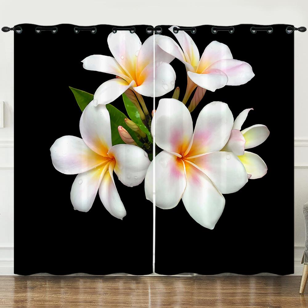 Curtains Small Daisies Black Bouquet 3D Digital Printing Blackout Curtain Punching