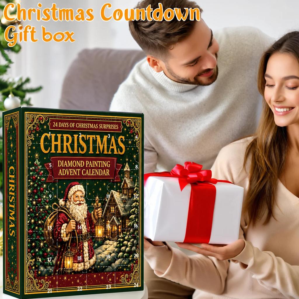 24 Tage Weihnachten Diamantmalerei Adventskalender Acryl Flache Hängende Ornamente für Weihnachtsbaum Feiertagsheimdekoration