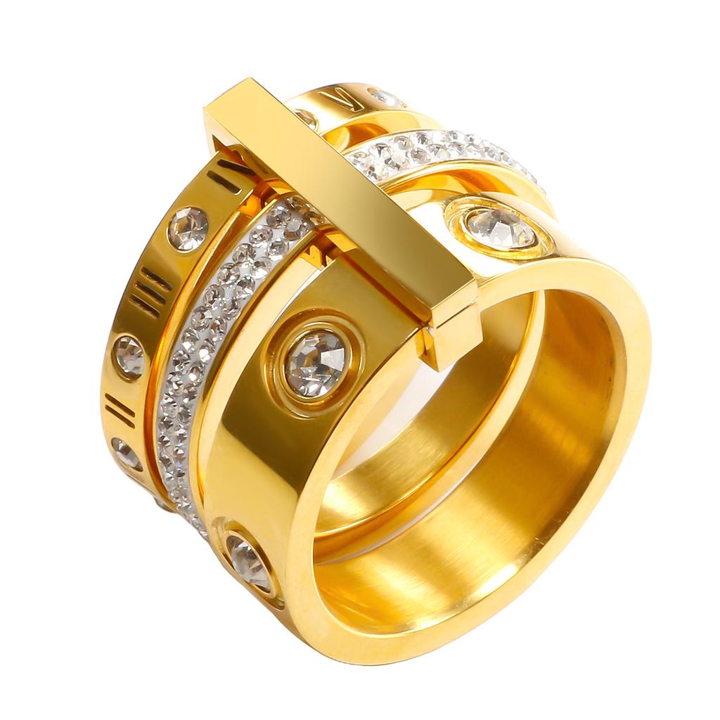 Anello con numeri romani a tre strati per donna, anelli di cristallo girevoli in acciaio inossidabile di lusso, gioielli alla moda per matrimonio femminile