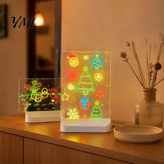 Reusable Acrylic Memo Board LED Drawing for Kids, Rechargeable DIY Light Up Tablet with 7 Color Customizable Led Display Pens, Neon Glow Note