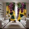 Set Of 2 Hd Digital Printed Curtain Bouquet Series Three Purple Grapes Yellow Background Green Leaves Two White Polyester