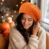 Warm Pumpkin Orange Knitted Beret Hat for Adults Halloween Costume Accessory