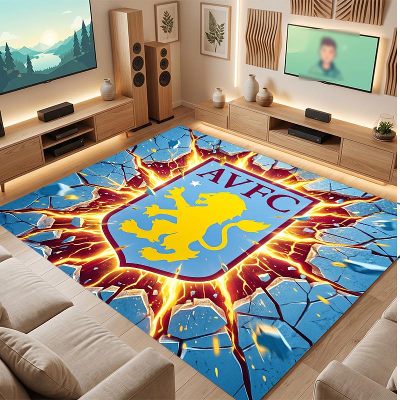 Aston Villa Voetbal Print Kristal Fluweel Tapijt, Comfortabel Waterabsorberend Antislip Binnen Vloerkleed
