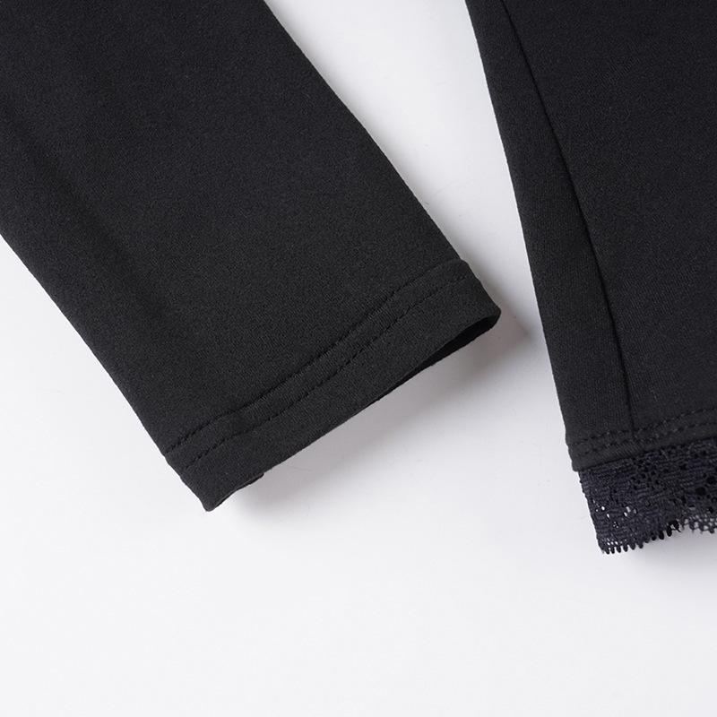 Tmavý styl Horká holka Krajka Patchwork Čtvercový výstřih Dlouhý rukáv Tričko - Nové Podzimní Zeštíhlující Základní vrstva Top