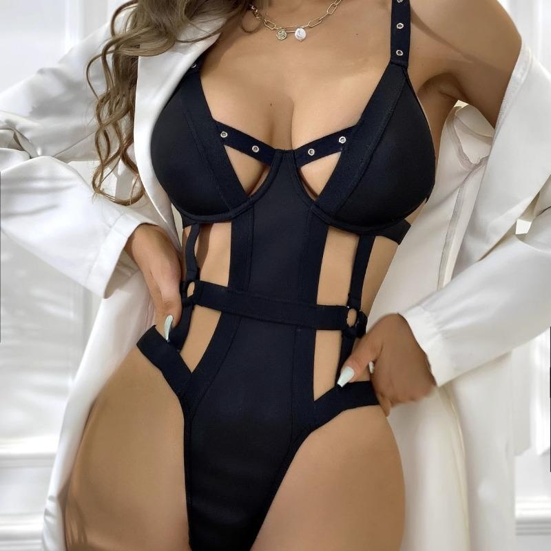 New Sexy Big Strap Hollow Suspender One-piece Erotic Underwear Set