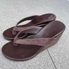 Cowhide Version~ Korean Toe Herringbone Cool Slippers for Women To Wear Summer New Beach High-heeled Wedge Sandals