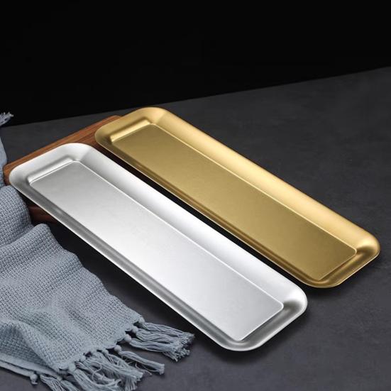 Stainless Steel Rectangular BBQ Plate Korean Style Roasting Pan for Meat Snack Dessert Tray Sushi Dish for Home Kitchen