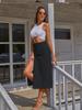 European & American Women's High-Waisted Buttoned Irregular Slit Midi Denim Skirt