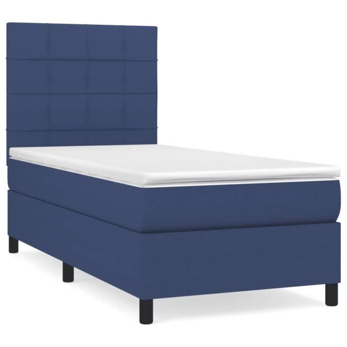 3141751 vidaXL Lit à sommier tapissier avec matelas Bleu 90x200 cm Tissu