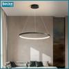 Ringformad LED-taklampa, matt svart, 25W, modern, industriell, hängande, lång, Neutral
