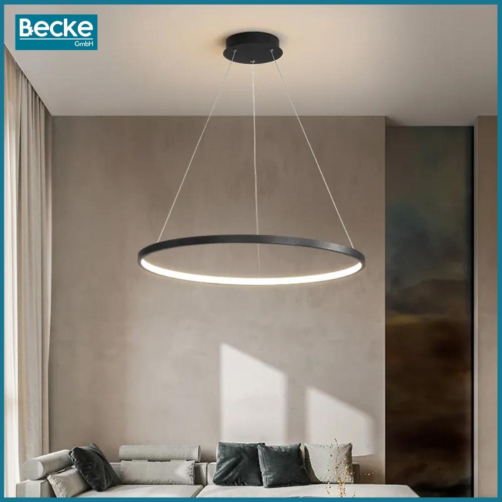Ringformad LED-taklampa, matt svart, 25W, modern, industriell, hängande, lång, Neutral