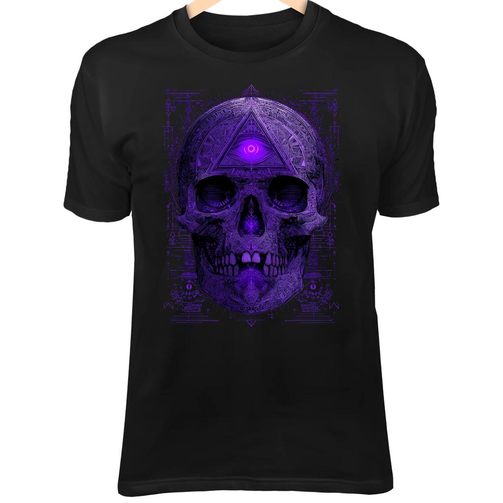 Third Eye Skull II T-Shirt – Purple Glow, Occult Symbols, Arcane Awakening Art