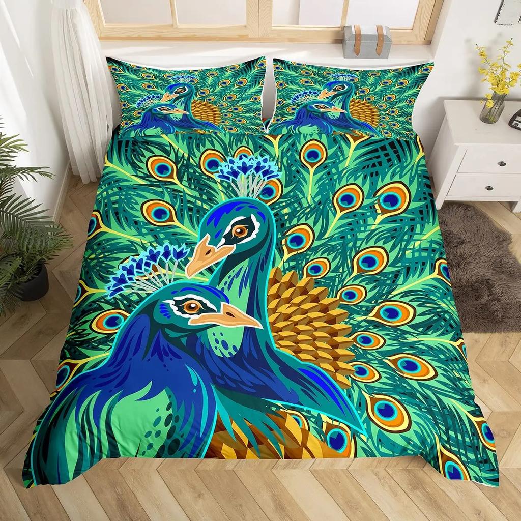 Peacock Vintage Flowers Duvet Cover Peacock Luxurious Feather Bedding Chinese Style Bedroom Decorations 3Pcs For Women Gifts
