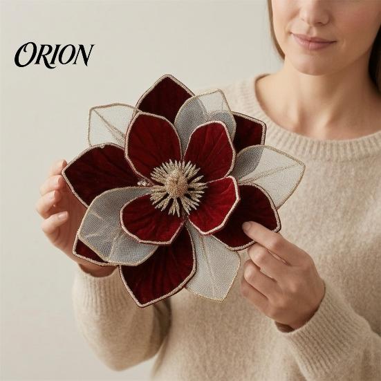 Weihnachts-Blumenbedarf Glitzer-Magnolienblüte, Samt-Künstblumenstecker für Weihnachtsbaum-Dekoblumen und Vase, Kunststiel-Ornament Feiertag
