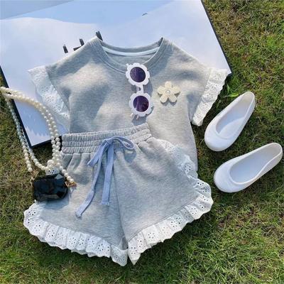Girls' Short-sleeved Suit, Summer Children's Solid Color Two-piece Suit, Baby Western Style Sportswear