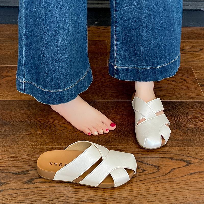 Half slippers women's summer wear new one-pedal pregnant women's single shoes soft-soled bag head sandals