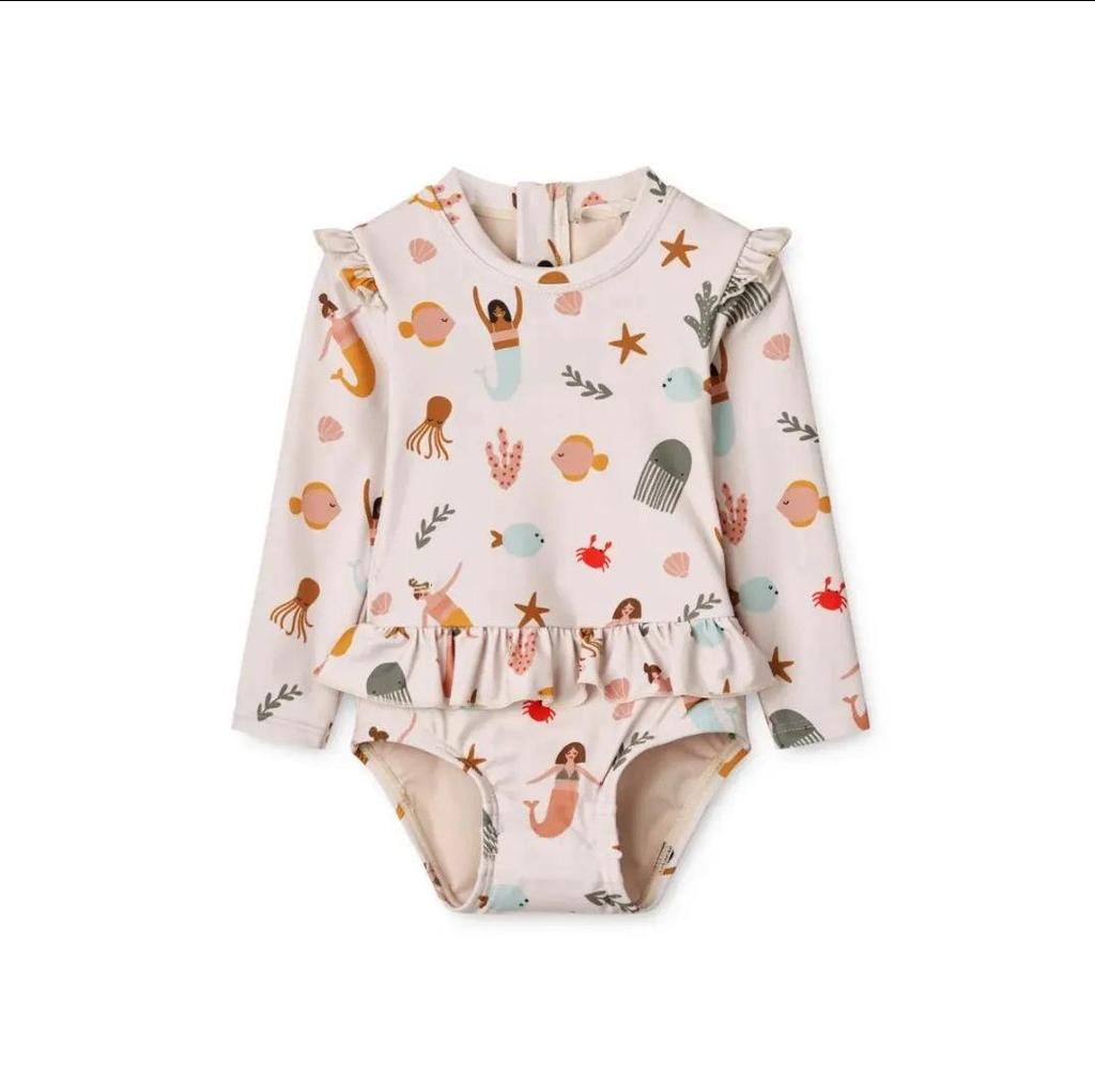 Baby Girl Long Sleeve Anti-Chlorine Quick Dry Swimsuit with Sun Protection and Cute Lace Details