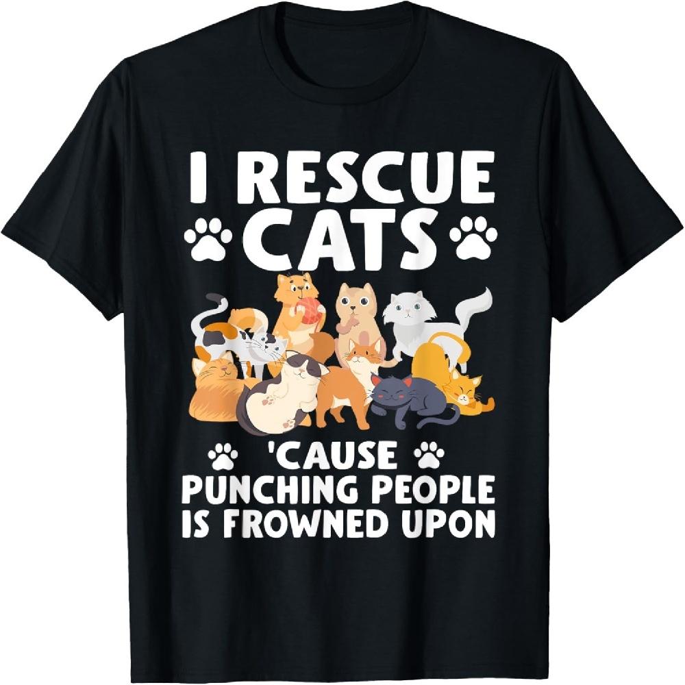 

I Rescue Cats Because Punching People Is Frowned Upon T-Shirt XXXXXL чёрный