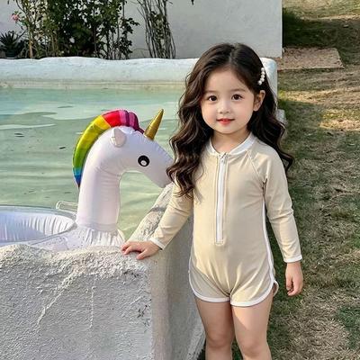 Girls' Long Sleeve Sun Protection Quick-Dry One-Piece Swimsuit