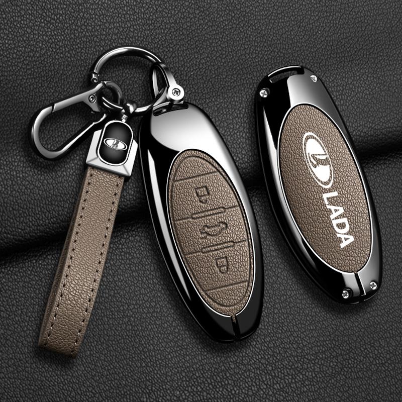 Zinc Alloy Leather Car Key Case Cover Fob for Lada X-Cross 5 Shell Holder Protector Keychain Auto Accessories